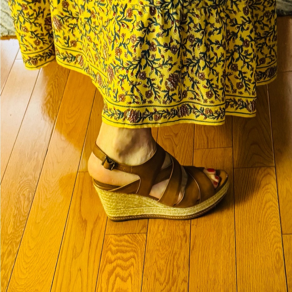 Clarks Brown Wedge Sandals with Leather Straps